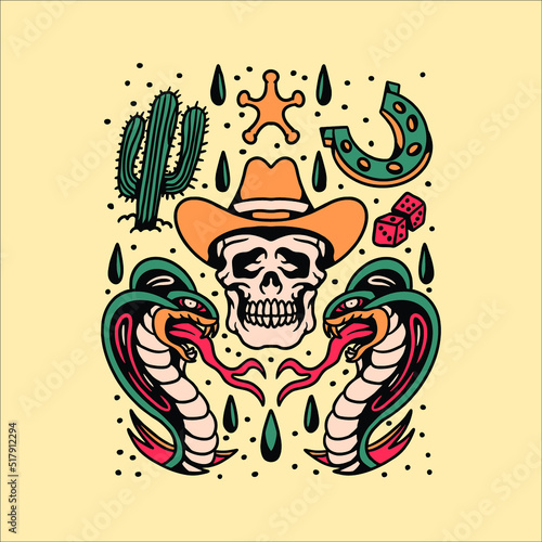 cowboy tattoo flash vector design