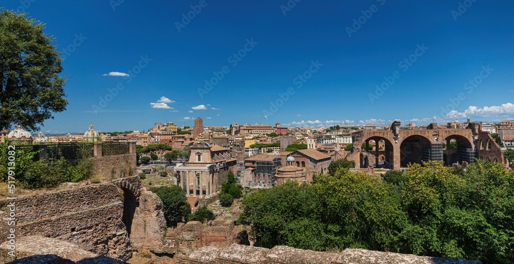 Scenic view over the ruins of the Roman Forum in Rome, Italy
