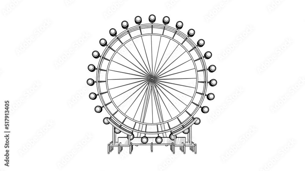 Stylized London Eye, London, 3D Illustration Big Wheel 