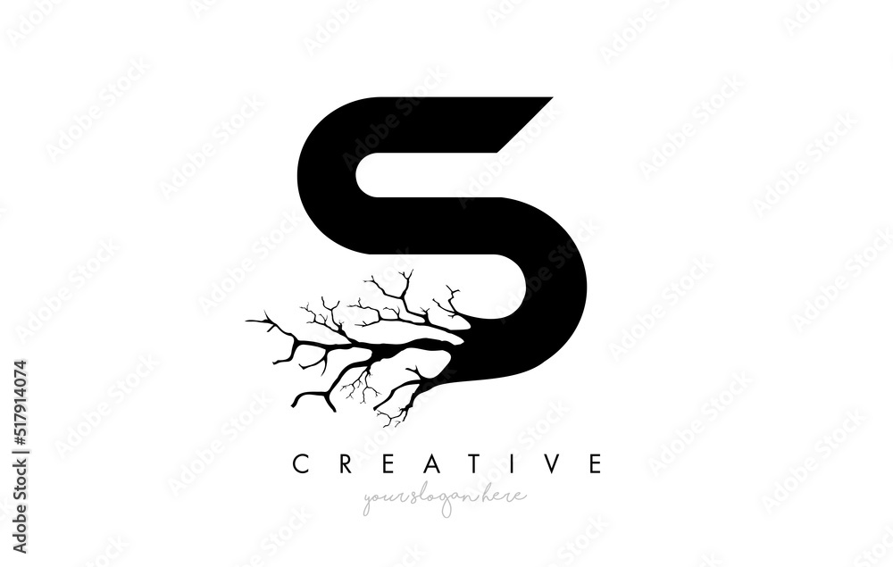 Letter S Design Logo with Creative Tree Branch. S Letter Tree Icon Logo Letter S Design Logo with Creative Tree Branch. S Letter Tree Icon Logo