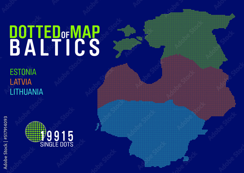 dotted map of the baltics, estonia, latvia and lithuania