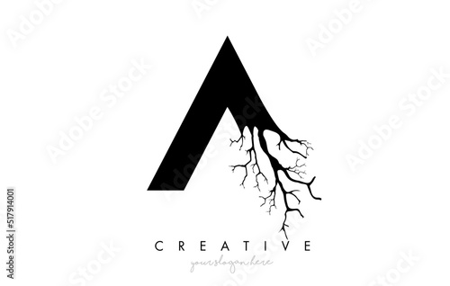 Letter A Design Logo with Creative Tree Branch. A Letter Tree Icon Logo