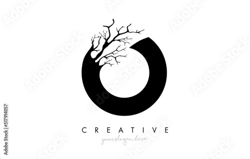Letter O Design Logo with Creative Tree Branch. O Letter Tree Icon Logo