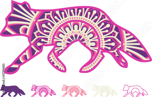 Vector layered template for laser and paper cutting, printing on a T-shirt, mug. Animal silhouette. 