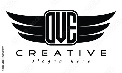 OVE three Letter Wings minimalist creative concept flag Flying abstract Initial wing symbol icon professional logo design, Vector template