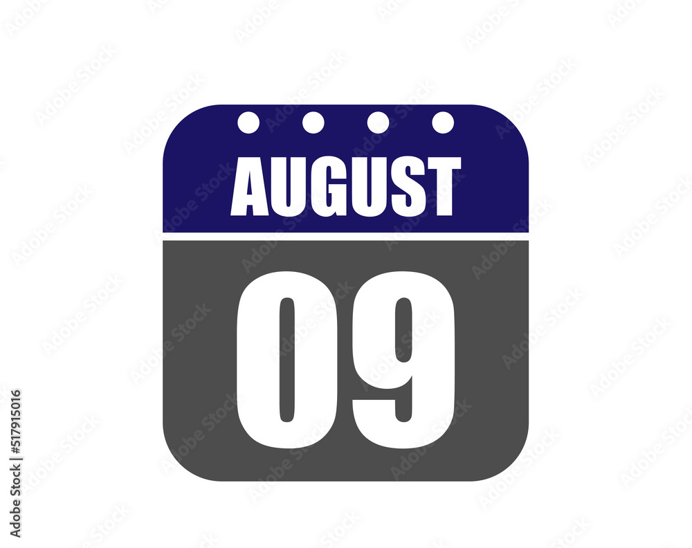 9 August calendar banner. August calendar icon in blue and gray. 9 August calendar banner. August calendar icon in blue and gray.