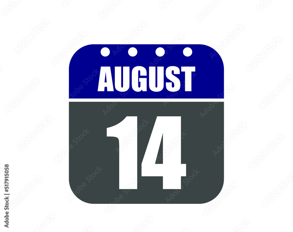 14 August calendar banner. August calendar icon in blue and gray. 14 August calendar banner. August calendar icon in blue and gray.