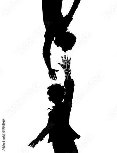 Human and Cyborg catching each other 