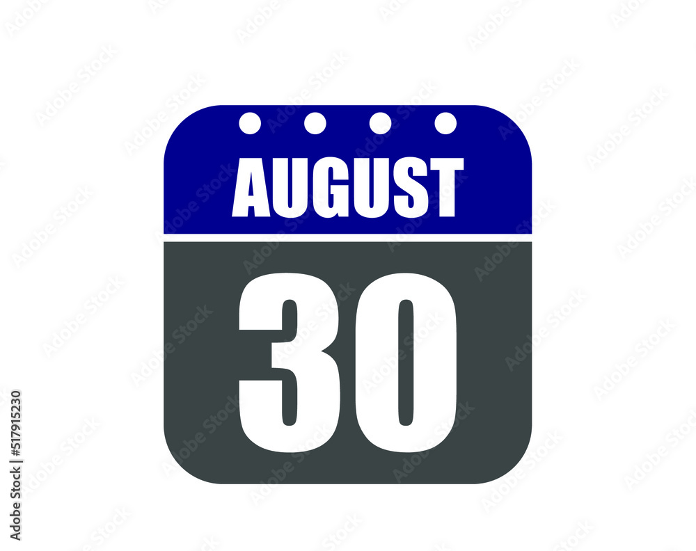 30 August calendar banner. August calendar icon in blue and gray. 30 August calendar banner. August calendar icon in blue and gray.