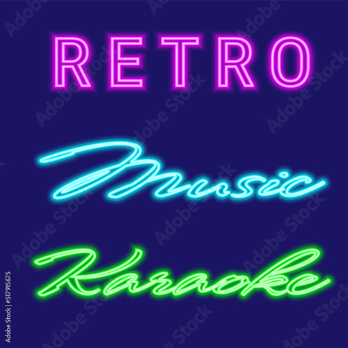 Music and sound concept. Neon design. Night bright neon colorful billboard, light text. Vector retro illustrtion