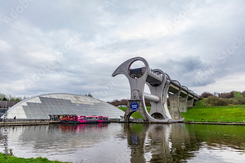 Falkirk Wheel is a rotating boat lift in Tamfourhill, Falkirk, in central Scotland photo