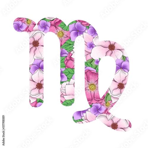 Floral Virgo Zodiac sign illustration 