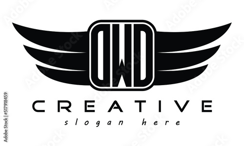 OWO three Letter Wings minimalist creative concept flag Flying abstract Initial wing symbol icon professional logo design, Vector template