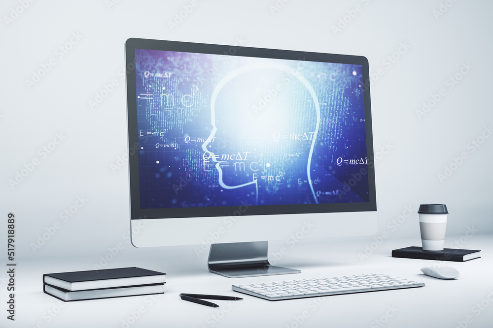 Creative artificial Intelligence concept with human head hologram on modern laptop screen. 3D Rendering Creative artificial Intelligence concept with human head hologram on modern laptop screen. 3D Rendering