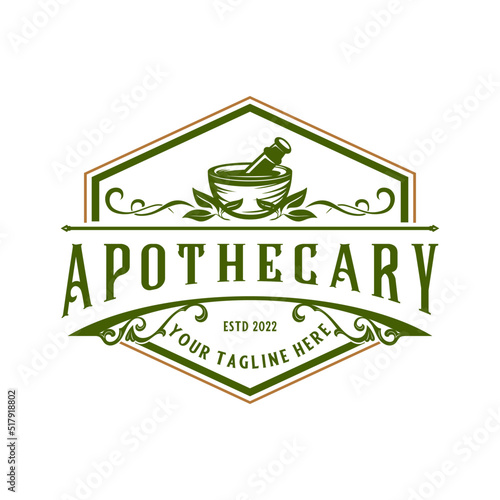 dispensary vintage logo design. mortar emblem theme for medical pharmacy pharmacies herbal medicine and drugstores.