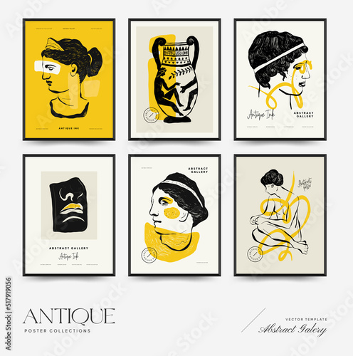 Antique statues vertical posters template. Modern card, wall art.