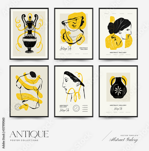 Antique statues vertical posters template. Modern card, wall art.