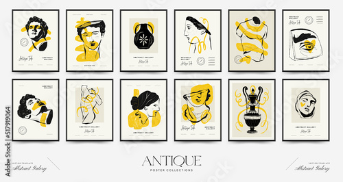 Antique statues vertical posters template. Modern card, wall art.