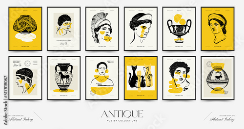 Antique statues vertical posters template. Modern card, wall art.
