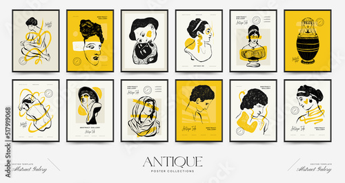 Antique statues vertical posters template. Modern card, wall art.