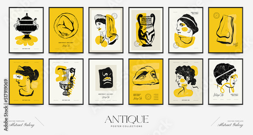 Antique statues vertical posters template. Modern card, wall art.
