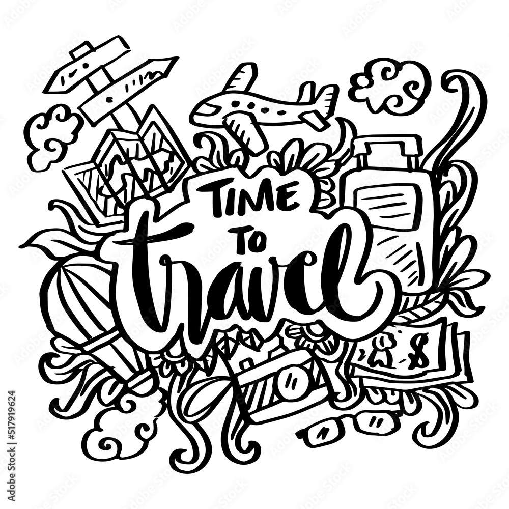 Time to travel doodle illustration