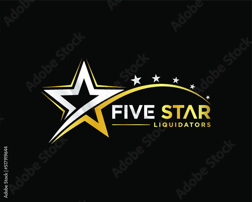 Five star logo concept red and metalic color