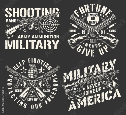 Military weapons set vintage logotype
