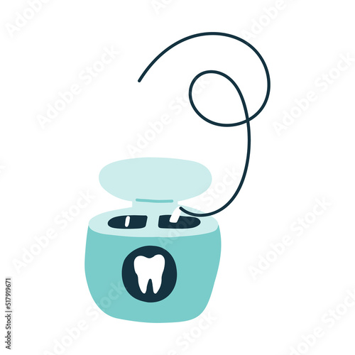 Dental Floss Case. Isolated clipart in doodle, cartoon, flat style on white background