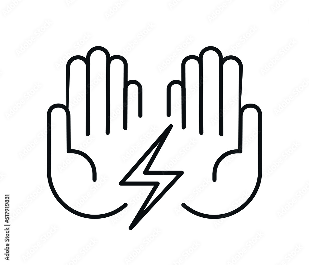 Lightning icon and hand on white background.
Lightning icon and hand on white background.