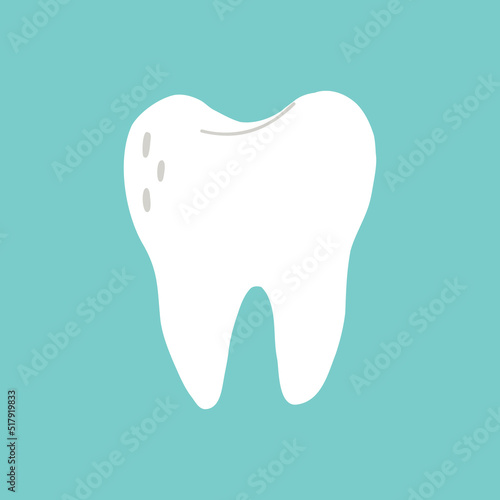 White tooth. Isolated clipart in doodle, cartoon, flat style on blue background