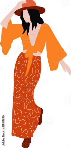 Bright hippie girl in a hat