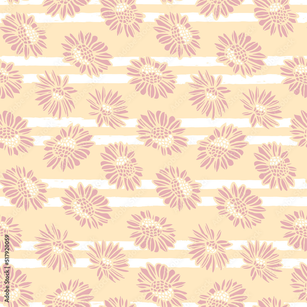 Vector daisies pink yellow striped repeat pattern Vector daisies pink yellow striped repeat pattern