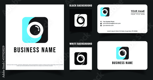 Simple Camera Studio Lens Logo Template. Photography Logo with Business card Template