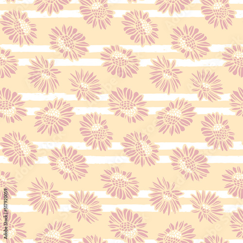 Vector daisies pink yellow striped repeat pattern © Dotsby