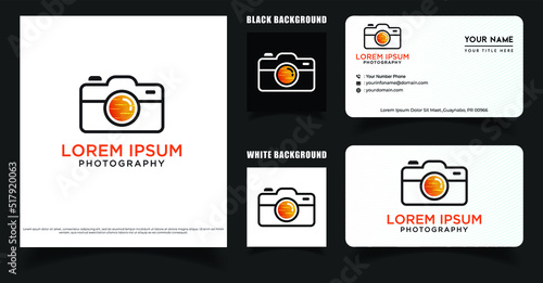 Simple Camera Studio Lens Logo Template. Photography Logo with Business card Template