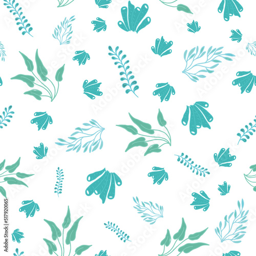 Vector seamless pattern with corals and water plants. isolated on a white background. Pattern design for Fabric, paper, cover, wrapping paper, interior.