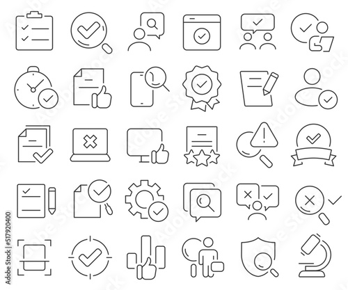 Quality analysis line icons collection. Thin outline icons pack. Vector illustration eps10