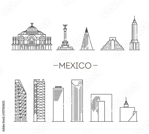 Linear banner of Mexico city. Business travel and tourism concept with modern buildings