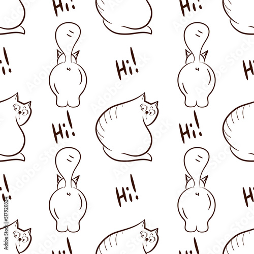 Funny cat. Rear view. Sketch, cartoon.