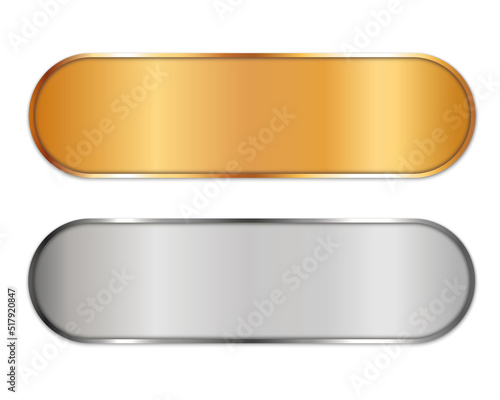 long gold and silver ribbon banners with gold frame on white background	
