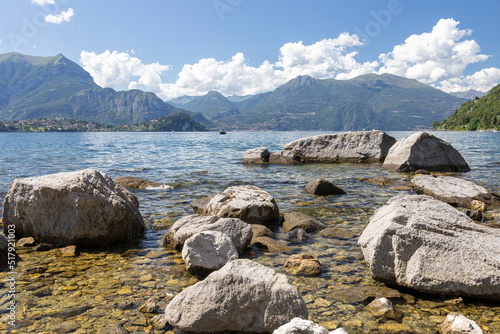 Como Lake. Panoramic view of Como Lake with mountains and clouds in background. 