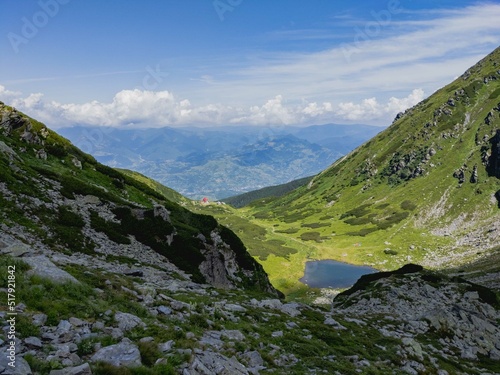 Landscape with Iezer lake in the mountains