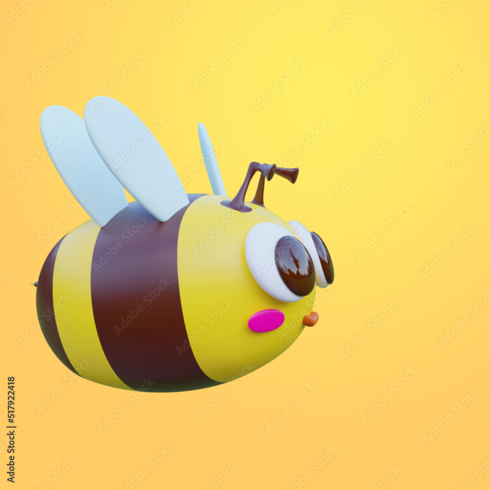 Cute yellow and black bee with big eyes on yellow background. Designed ...