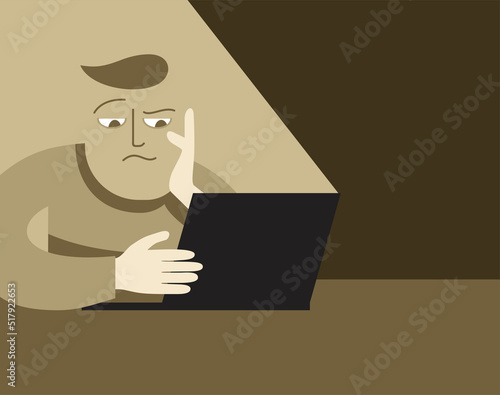 Thinking person sitting with laptop