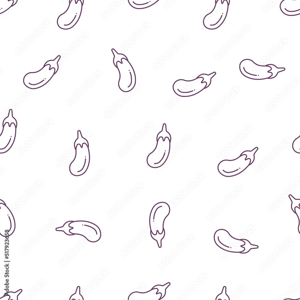 Eggplant line seamless pattern on white background. Simple pattern with purple eggplans