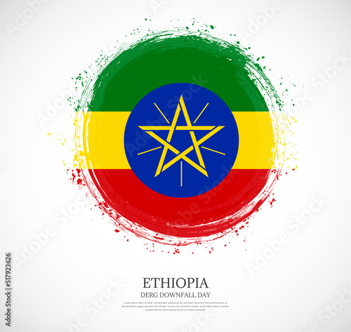 Creative circular grungy shape brush stroke flag of Ethiopia on a solid background