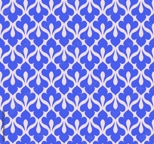 Blue Fleur de lis symmetric seamless vector pattern and background
