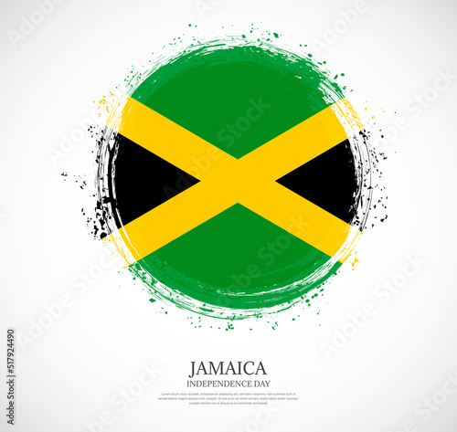 Creative circular grungy shape brush stroke flag of Jamaica on a solid background