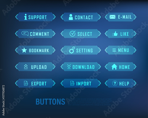 button collection sci-fi style set color blue